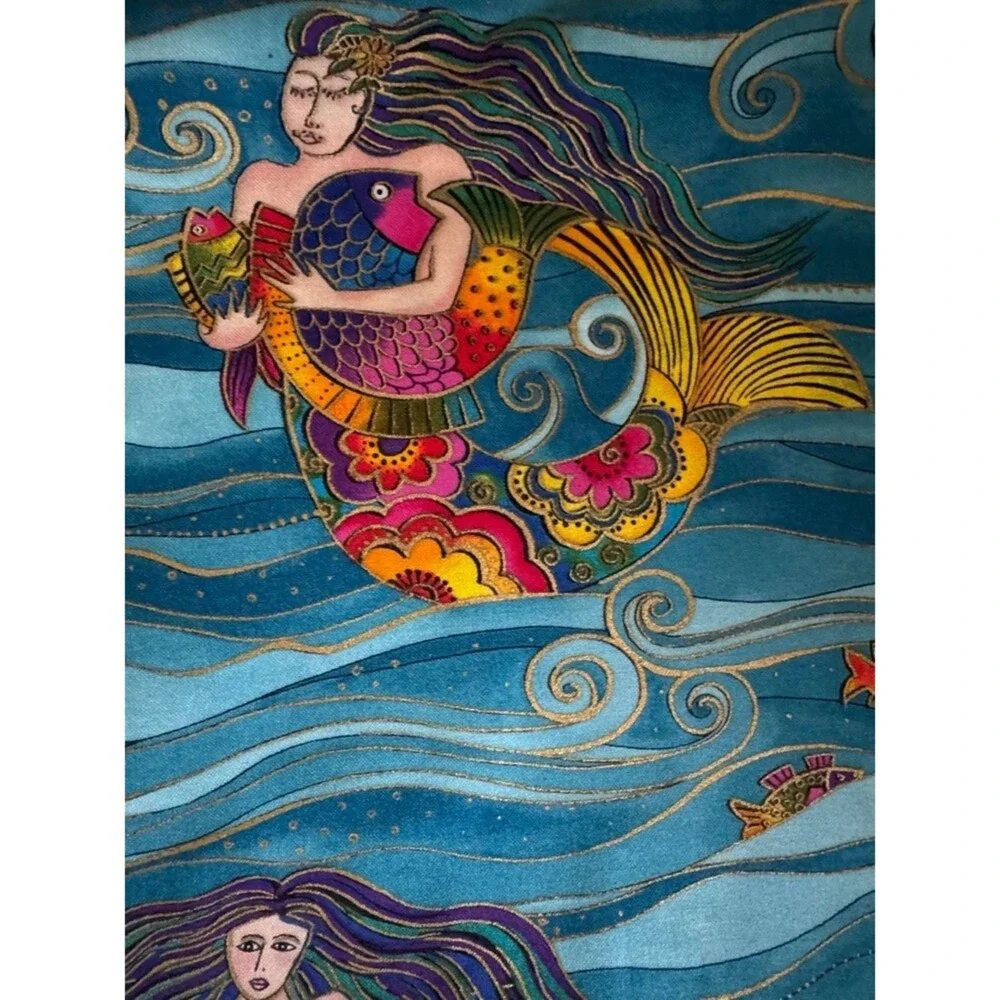 Ocean Songs by Laurel Burch Teal Mermaid Cotton Fabric 2 yards